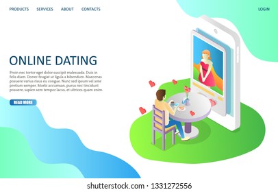 Online dating vector website template, web page and landing page design for website and mobile site development. Virtual romantic relationship concept.