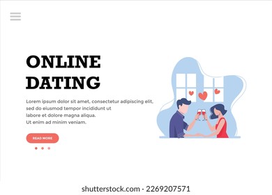 Online dating. Virtual relationships. Dating applications concept. Flat vector illustration with male and female dinner. Find love. Landing page template. Modern flat design concept for web 