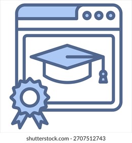 Online Degree Blue Icon Vector Illustration