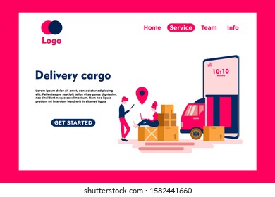 online delivery cargo tiny people flat design vector illustration  