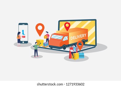 Online delivery concept, can use for, landing page, template, ui, web, mobile app, poster, banner, flyer.