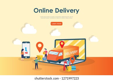 Online delivery concept, can use for, landing page, template, ui, web, mobile app, poster, banner, flyer.