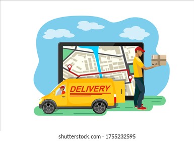 Online delivery concept, can use for, landing page, template, ui, web, mobile app, poster, banner, flyer.