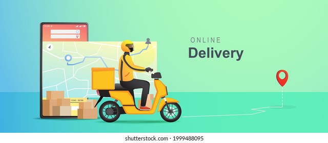 Online delivery concept. Fast respond delivery package shipping. Online order tracking with online maps. Vector illustration