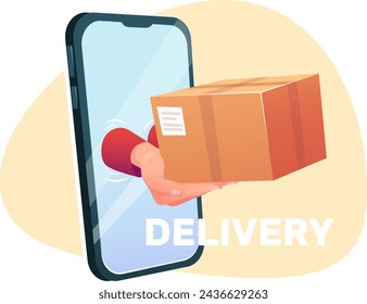 Online delivery concept , hands with cardboard box from your phone screen