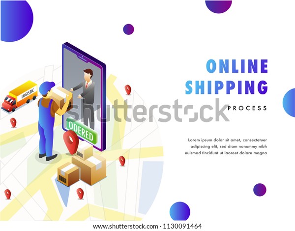 Online delivery concept, isometric design with delivery\
buy delivering product at door step on map background. Can be used\
for advertisement, infographic, game or mobile apps icon. \
