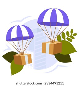 Online delivery concept, online order tracking, home and office delivery. Warehouse, truck, drone. Vector illustration