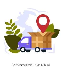 Online delivery concept, online order tracking, home and office delivery. Warehouse, truck, drone. Vector illustration