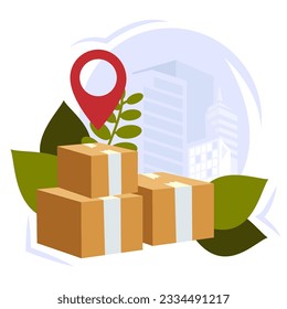 Online delivery concept, online order tracking, home and office delivery. Warehouse, truck, drone. Vector illustration