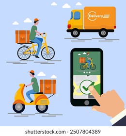 Online delivery concept, online order tracking set vector illustration design isolated