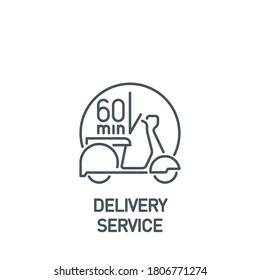 Online delivery courier on bicycle service single line icon isolated on white background. Perfect outline symbol bike food delivery banner. Quality design element information bike with editable Stroke