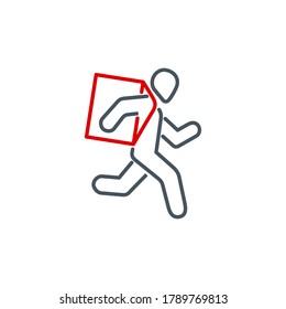 Online delivery courier is running service single line icon isolated on white. Perfect outline symbol run food delivery banner. Quality running Man on foot element information with editable Stroke