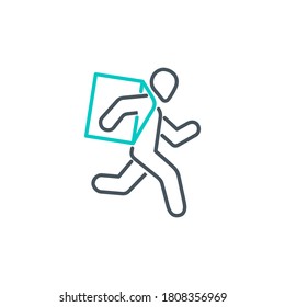 Online delivery courier is running service single line icon isolated on white. Perfect outline symbol run food delivery banner. Quality running Man on foot element information with editable Stroke