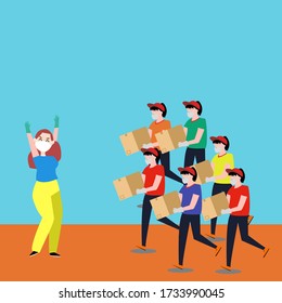 Online delivery and courier service concept. Delivery man  to deliver packages or food to destination. Online order tracking. Delivery home and office. Vector illustration