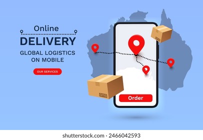 Online-Lieferung globale Logistik auf Handy, Lieferung innerhalb Australiens. Vektorillustration