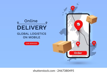 Online Delivery global logistics on mobile, delivery within the Great Britain. Vector illustration