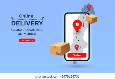 Online Delivery global logistics on mobile, delivery within the Sweden. Vector illustration