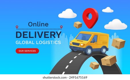 Online Delivery global logistics on mobile, delivery within the city. Vector illustration