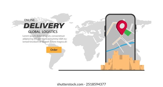 Online Delivery global logistics on mobile,Delivery,transport and logistics business, Logistic cargo mobile courier or freight delivery service transportation 