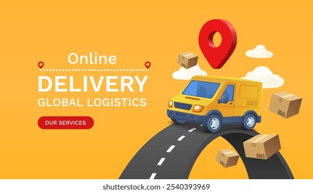 Online Delivery global logistics on mobile, delivery within the city. Vector illustration