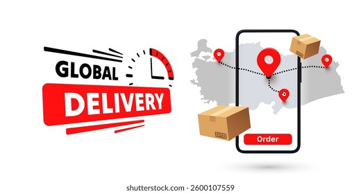 Online Delivery global logistics on mobile, delivery within the Turkey. Vector illustration