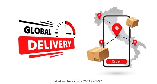 Online Delivery global logistics on mobile, delivery within the Italy. Vector illustration