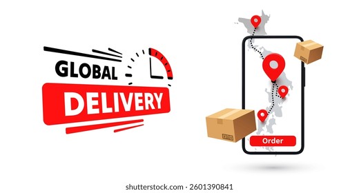 Online Delivery global logistics on mobile, delivery within the Japan. Vector illustration