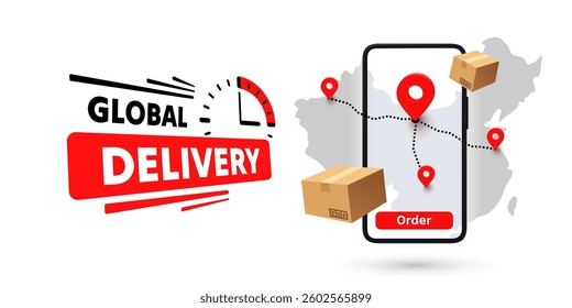 Online Delivery global logistics on mobile, delivery within the China. Vector illustration