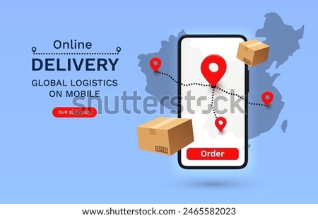 Online Delivery global logistics on mobile, delivery within the China. Vector illustration