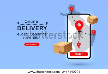Online Delivery global logistics on mobile, delivery within the Finland. Vector illustration