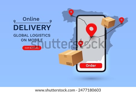 Online Delivery global logistics on mobile, delivery within the Spain. Vector illustration