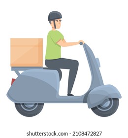 Vector de caricatura de icono de entrega en línea. Corredor de Scooter. Servicio de alimentos