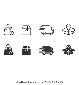 Diseño de vectores de iconos informativos de entrega en línea.