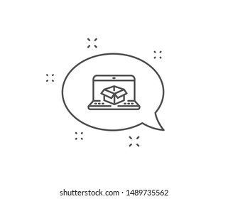 Online delivery line icon. Chat bubble design. Parcel tracking sign. Logistics website symbol. Outline concept. Thin line online delivery icon. Vector