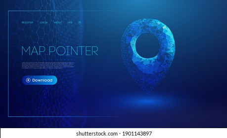 Online delivery location pin. Shop order abstract icon. Low poly gps navigation location marker. Delivery service map pointer blue 3d. Online store pin point. Logistic sale shipment.