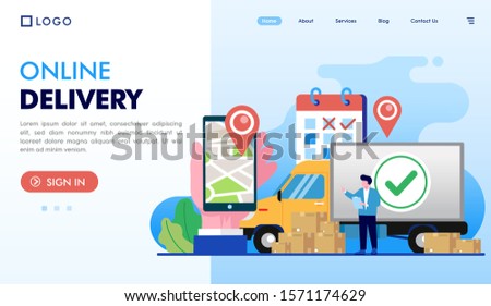 Online delivery logistic distribution landing page website vector flat design