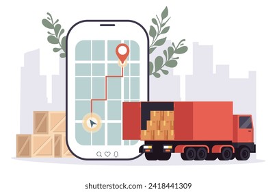 Online delivery logistic service app web ecommerce concept. Vector flat graphic design illustration	
