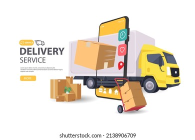 Online delivery on mobile concept. Fast respond delivery package shipping on mobile. Vector illustration