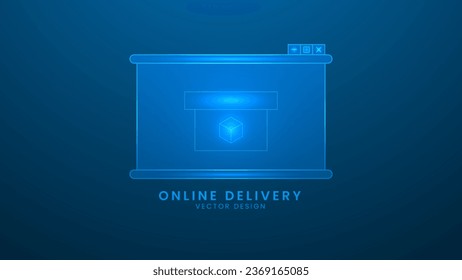Online delivery package. Online delivery service concept. Vector illustration with light effect and neon