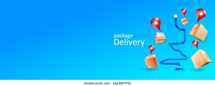 Online Delivery Package Tracking On Map Application By Smartphone. Vector Illustration