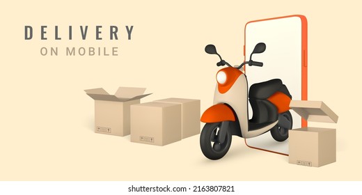 Online delivery phone concept. Carton delivery packaging. Delivery service concept. Vector illustration.