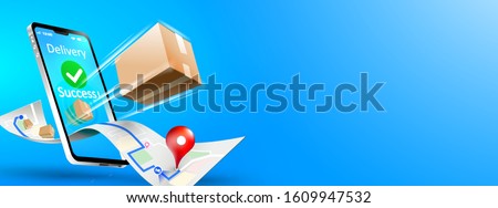 Online delivery phone concept. Fast respond delivery package shipping on mobile. Online order tracking with map. Vector illustration Stock foto © 