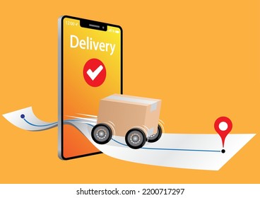 Online delivery phone concept, order tracking with map. Vector illustration