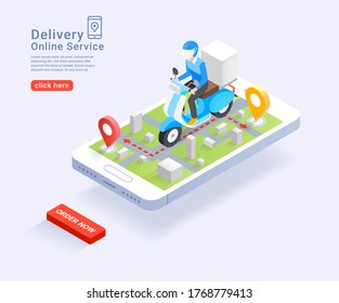 Online Delivery Service by scooter ,Isometric concept. Vector Illustration.