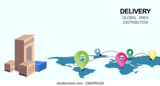 Online delivery service concept with air plane, online order tracking, Delivery home and office. global area distribution. vector illustration