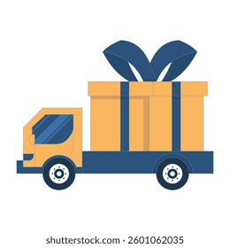 Online Delivery Service Concept. Delivery Car with Gift Box. Online delivery service, online order tracking, Courier and tracking, home and office delivery. Vector Illustration Design.