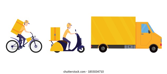 Online delivery service concept collection. Delivery to home or office. Online order and food or product express delivery concept. Stay home concept. Fast and free delivery