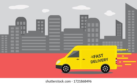 Online delivery service concept, Fast delivery van.Vector illustration