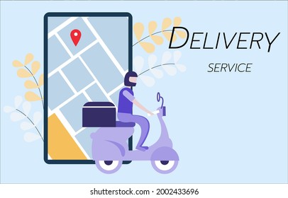 Online delivery service concept, Fast delivery package by scooter Tracking courier by map application.