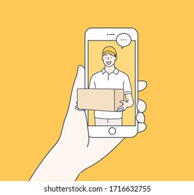 Online delivery service concept. Hand drawn style vector design illustrations.